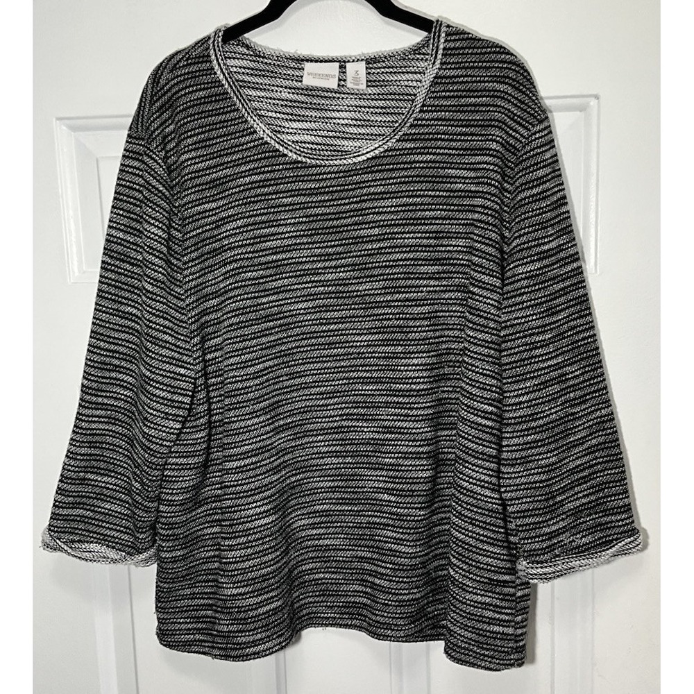 Chico's Black White Striped Long Sleeve Pullover Sweater Sze 3 (US XL)